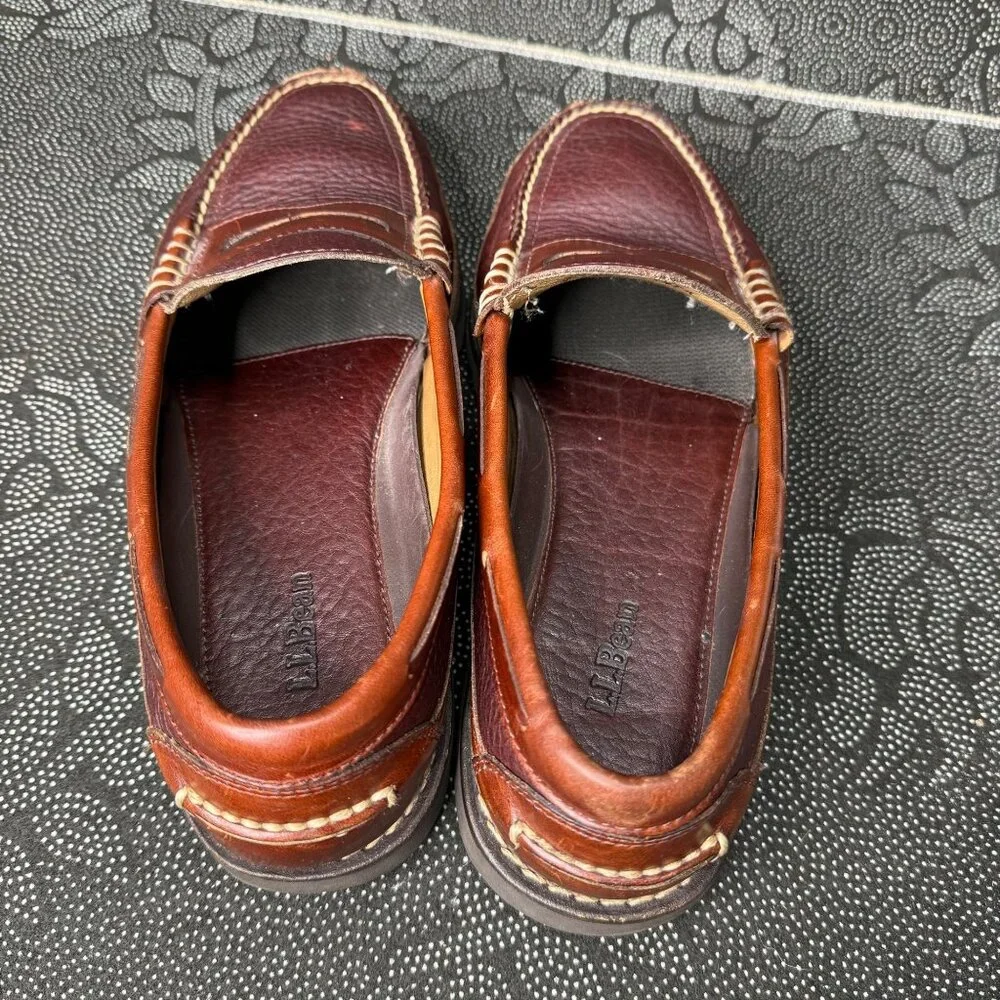 L.L. Bean Mens Leather Loafers Burgundy & Brown Size 9